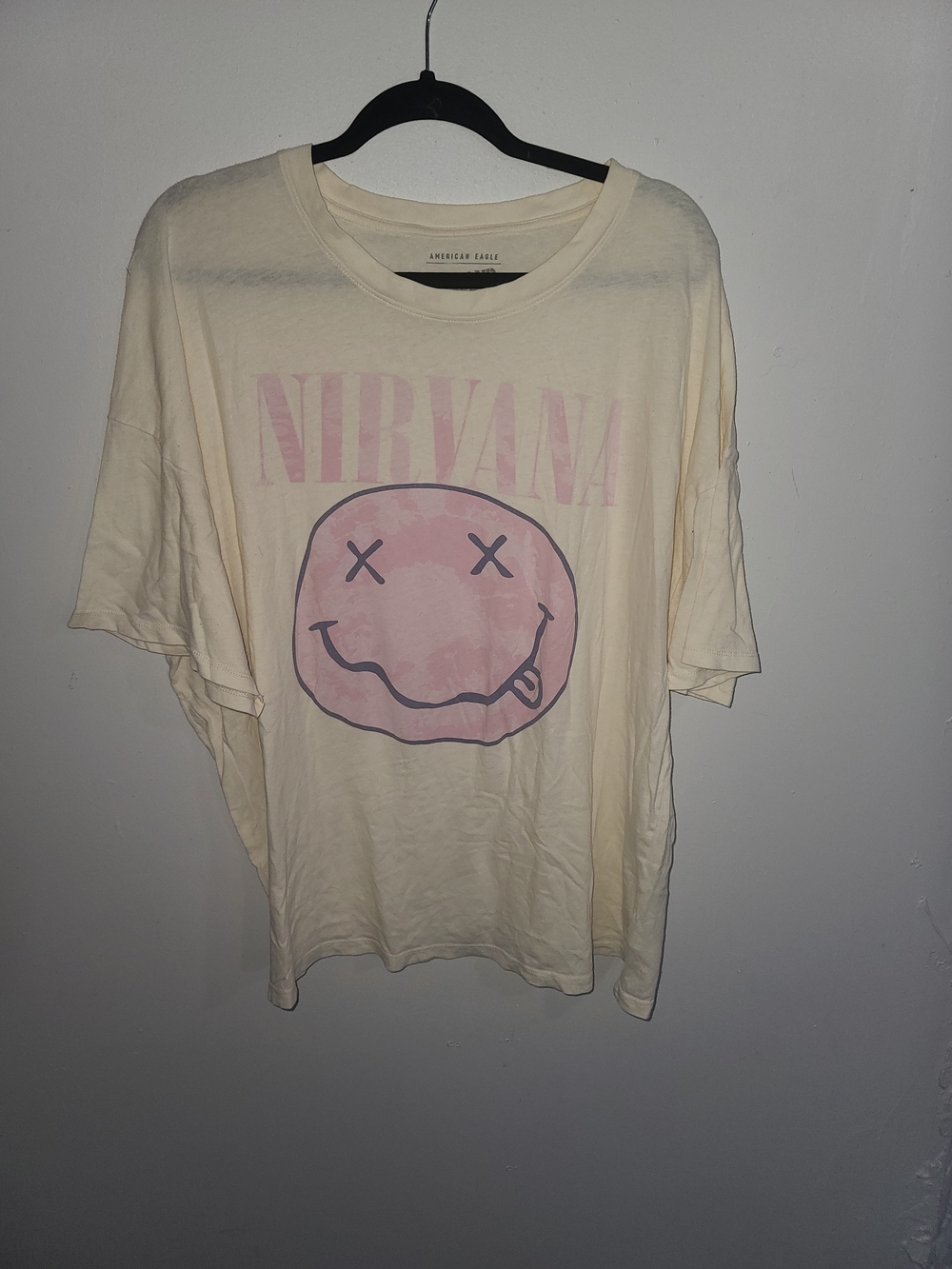 American Eagle Cream Band Tee with Gray Logo